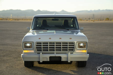 The Ford F-100 with the Eluminator electric kit motor, front
